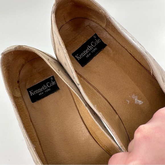 Kenneth Cole mens loafers 10 cream woven Italian ostrich quill vintage 80s 90s main image 4
